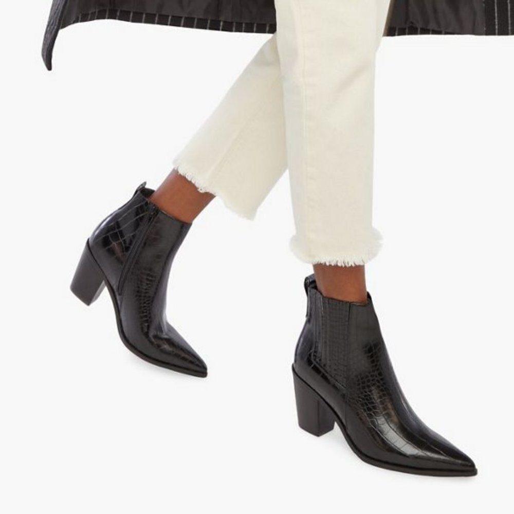 Justfab Black croc embossed Olwen Bootie Ankle boot size 10 pointed toe